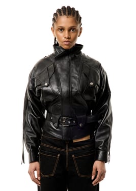 LEATHER FRINGE JACKET - M