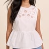 White Floral Cutwork Vera Peplum Top