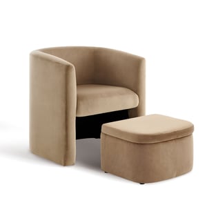 COLAMY NUIA Accent Barrel Chair with Storage Ottoman Set - Khaki