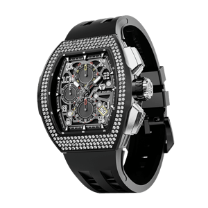 TSAR BOMBA Men's Quartz Watch | Black | Atomic TB8214 | Cubic Zirconia Bezel | Luxury Sport Watch | 50M Waterproof Sapphire Glass FKM Rubber Strap