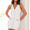 Understated Luxe Ribbed V Neck Mini Dress White