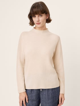 100% Mongolian Cashmere Seamless Rolled-Edge Mock Neck Sweater JANIE - Beige / XL