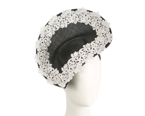 Embroidered Black & Cream Fascinator by Fillies Collection