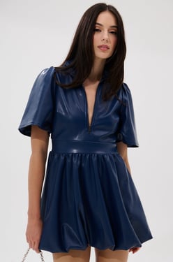 AKIRA Lala Love You PU Mini Dress In Navy | Size 2X