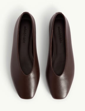 Brown Leather High Vamp Ballet Flats