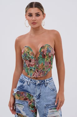 AKIRA Thought I Knew You Brocade Corset Top | Size XL