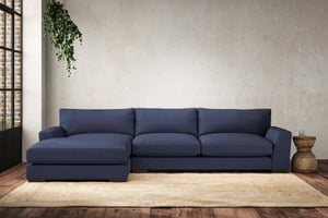 nkuku Guddu Large Left Hand Chaise Sofa | Make To Order | Recycled Cotton Navy | No Colour