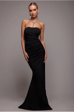 Goddiva Scuba Crepe Bandeau Maxi With Diamante Necklace - Black