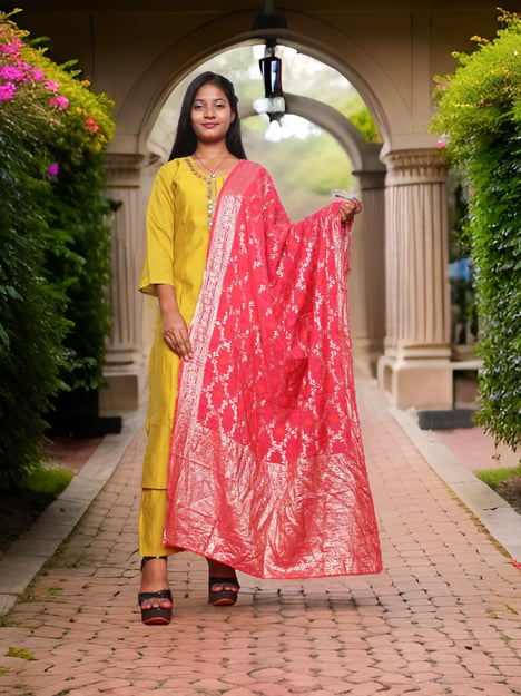 Women's Cotton Kurta-Pant, and Dupatta Set
