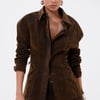 AKIRA Fall Vibes Velvet Denim Button Down Top | Brown | Size Medium