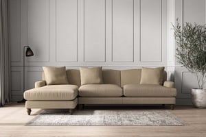 nkuku Deni Left Hand Chaise Sofa | Make To Order | Grand | Brera Linen Pebble