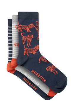 Weird Fish Parade Patterned Socks 3 Pack Rust Leaves Size 4-7