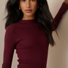 Burgundy Ribbed Button Detail Top