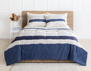QE Home Leo Cotton Comforter Set, Geometric, White, King