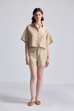 Boxy Shirt with Lace - Neutral Beige / 3XL