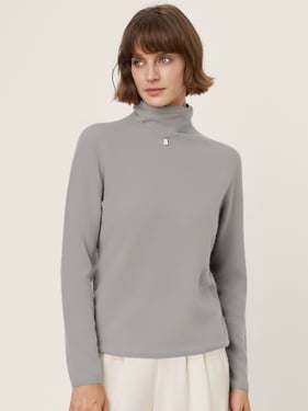 Premium Cashmere Blend Hand-Finished Seamless Turtleneck Knit Top TOVE - Light Grey / XXL