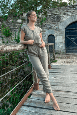Evening Chai Jumpsuit in Dark Green - Hemp Dark green / L