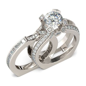 Jeulia Interchangeable Round Cut  Sterling Silver Ring Set