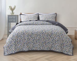 QE Home Violet Cotton Quilt Set, Floral, Purple, Queen