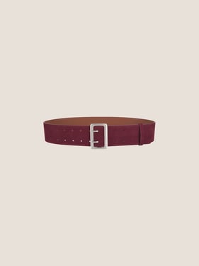 Cowhide Wide Retro Matte Belt - Burgundy / One Size