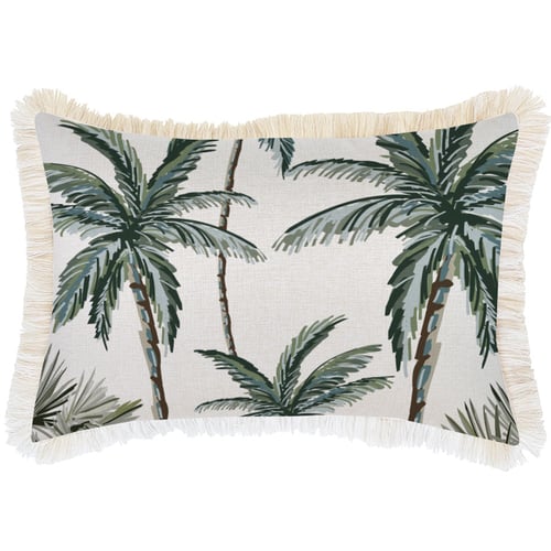 Cushion Cover-Coastal Fringe-Palm Tree Paradise Natural-35cm x 50cm