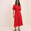 Red Linen-Blend Dillon Shirt Dress