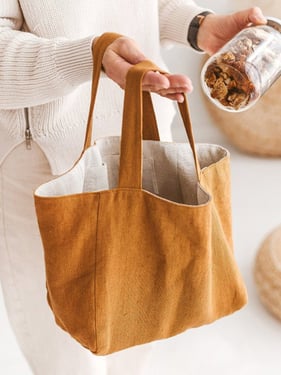 100% Linen Large-Capacity Tote Bag - Caramel / One Size
