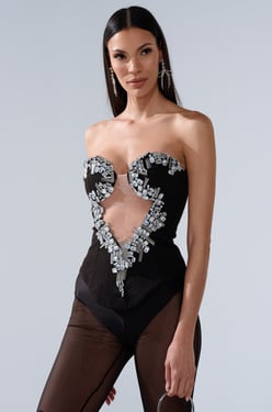 AKIRA Shine On Me Rhinestone Corset Top | Black | Size XL