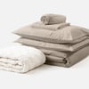 QE Home 5-Piece Organic Cotton Sheeting Starter Bundle - Stone Beige, GOTS Certified, Double