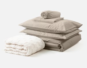 QE Home 5-Piece Organic Cotton Sheeting Starter Bundle - Stone Beige, GOTS Certified, Double