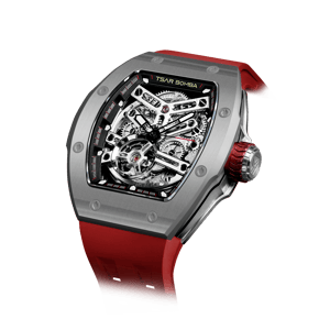 TSAR BOMBA Men's Automatic Watch | Grey Red | Skeleton Mechanical Wristwatch | Stainless Steel Case | 5ATM Waterproof Luxury Sports Watch | Atomic TB8218
