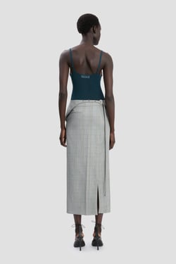 Victoria Beckham Wrap Skirt In Blue-Grey Check - 14 - Womens