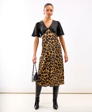 Leopard Printed Satin Midi Dress - 20