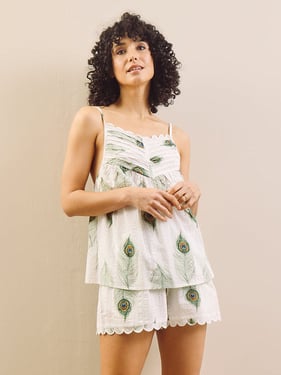 Womens Seersucker Pintuck Cami Shortie Pyjamas White Peacock - 3XL / 22-24 / White