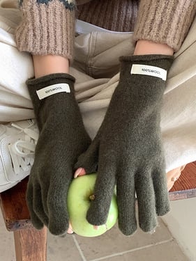 100% Wool Knit Gloves - Army Green / One Size