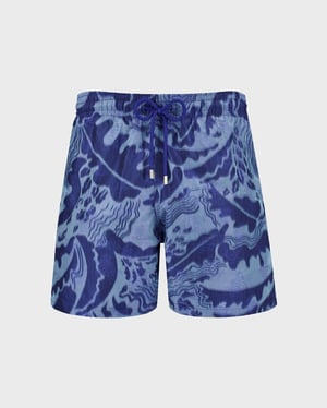 Vilebrequin - Men Silk Swim Shorts Vagues - Vilebrequin X Maison Bucol - Swimwear - Moopea - Blue - Size XXXL