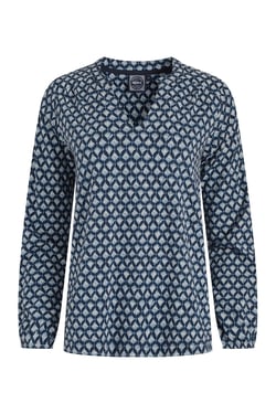 Weird Fish Brooke Organic Cotton Printed V Neck Jersey Top Indigo Size 8