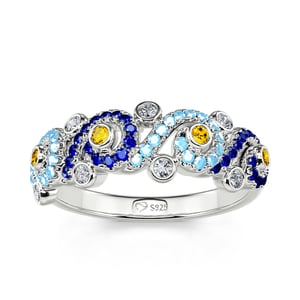 Jeulia "Pure Night" The Starry Night Inspired Round Cut Sterling Silver Band