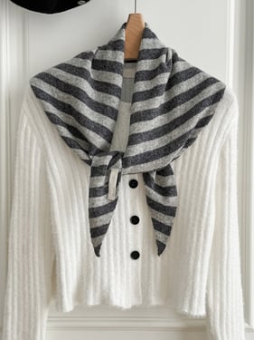 100% Australian Wool Striped Functional Triangle Scarf - Gray Stripe / One Size