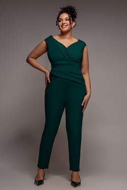 Goddiva Plus Bardot Scuba Romper - Emerald Green