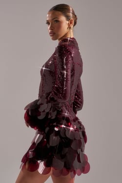 AKIRA The Moment Sequin Mini Dress | Burgundy | Size Large