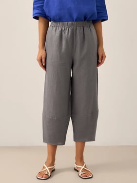 100% Linen Crop Pants RORY - Neutral Grey / XXXL