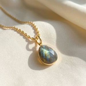 Statement Gold Vermeil Plated Labradorite Gemstone Crystal Rope Necklace