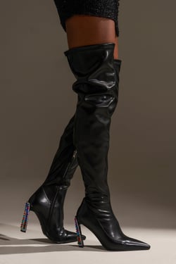 AKIRA Azalea Wang Cosmic Bling Boot With Embellished Heel | Black | Size 11