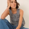 Black Gingham Button Front Top