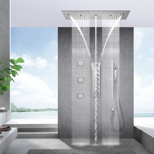 6 Functions Modern Thermostatic Massage Shower System Remote Controlled Shower Fixture with LED in Chrome