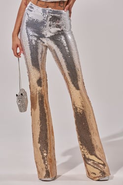 AKIRA Galaxy Ombre Sequin Flare Pants | Size XL