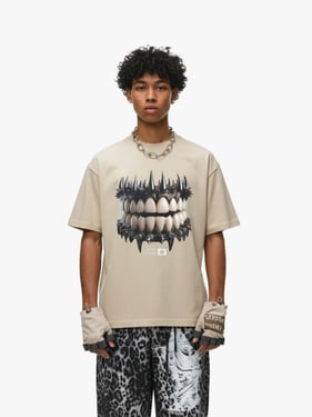 Spiked Teeth Graphic T-Shirt - Apricot / 2XL