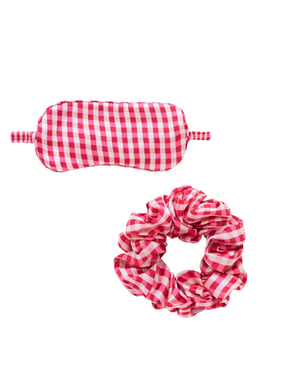 Satin Eye Mask & Scrunchie Pink Gingham - Default Title