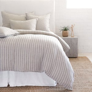 Blake Flax / Midnight Striped Linen King Duvet Cover
